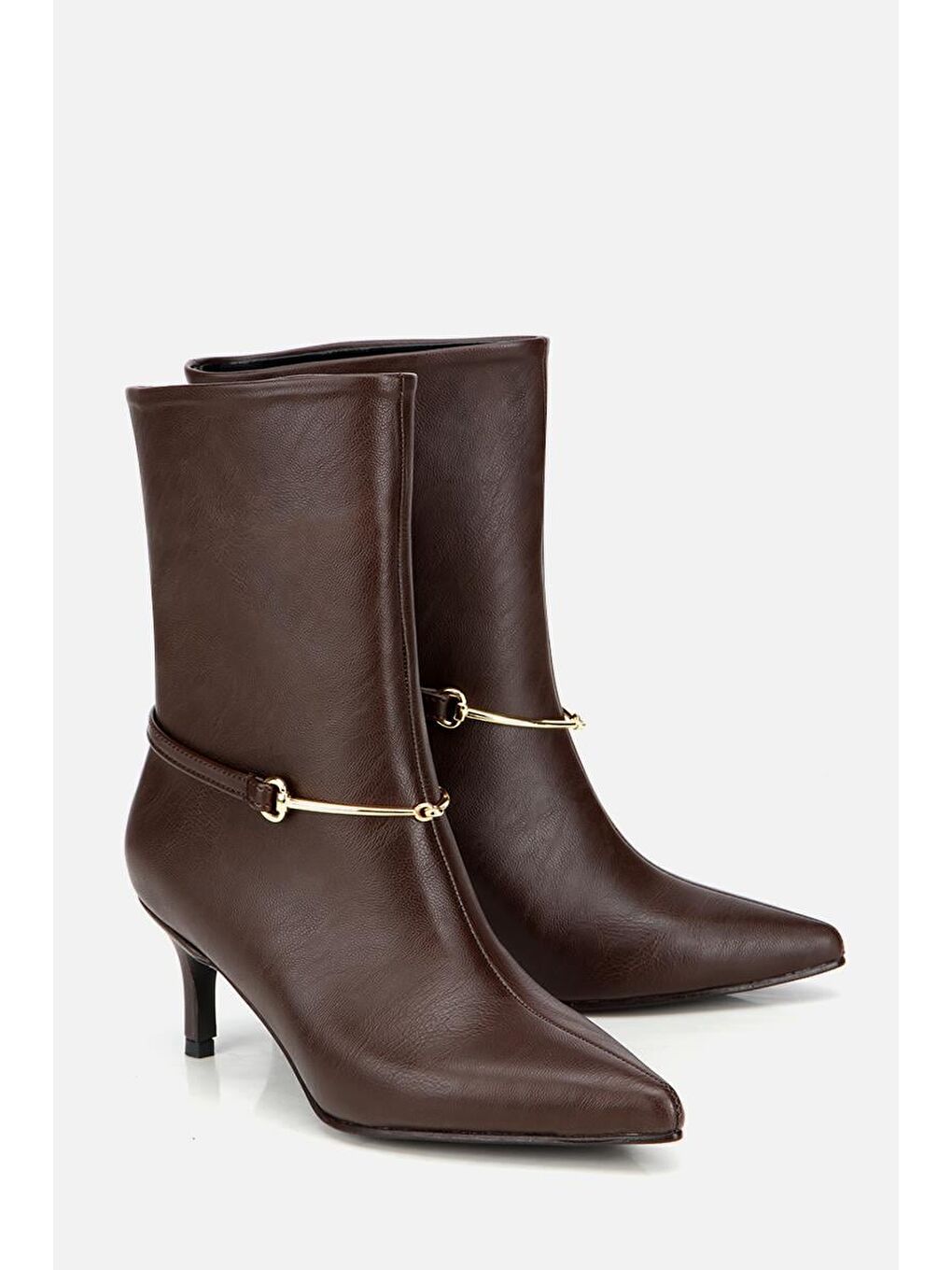 Kadın Kahverengi Kemer Detaylı Tokalı Bilekte Topuklu Bot-1