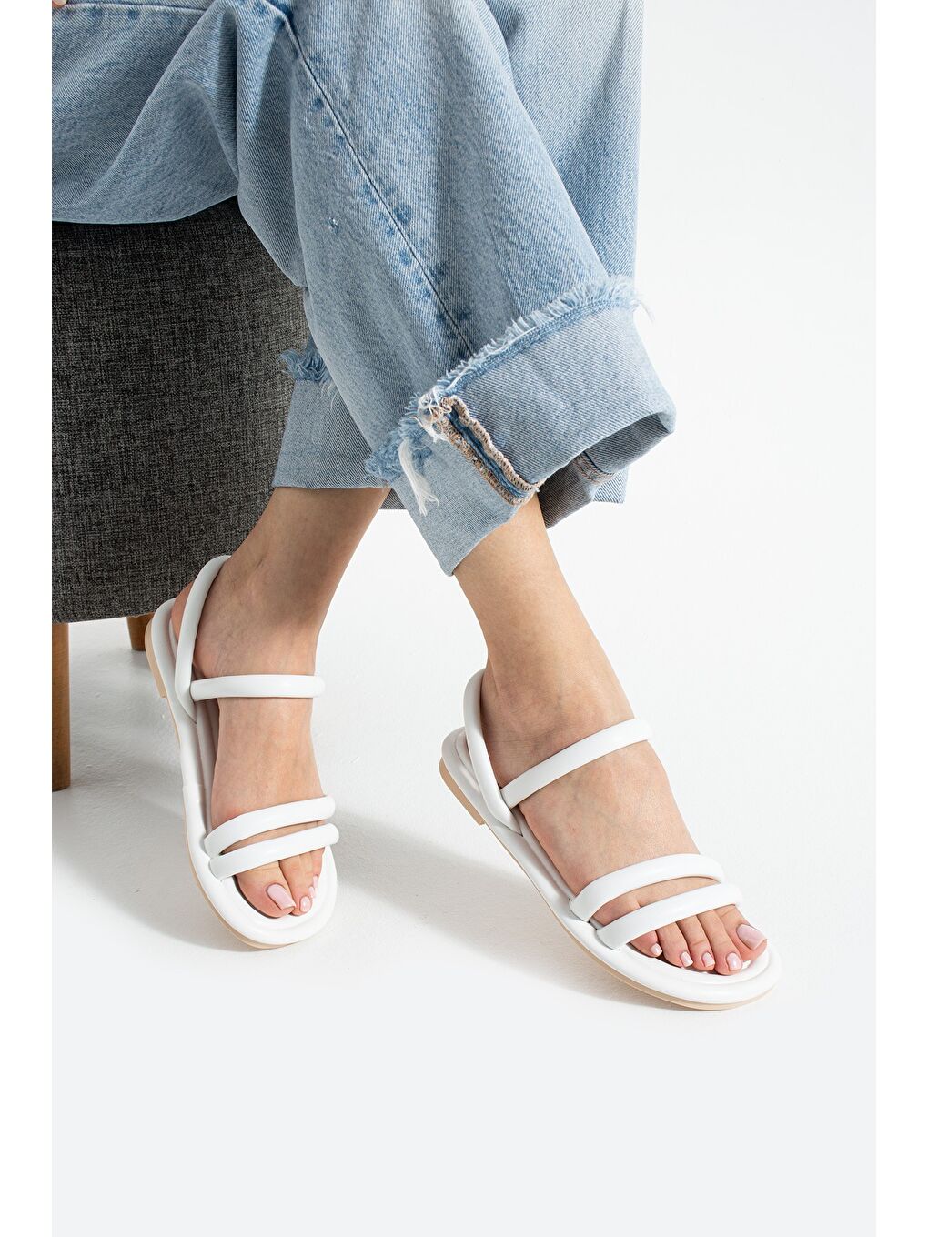 Beyaz LUNA Soft Sandalet Kadın Rahat Günlük Yazlık Ayakkabı-2