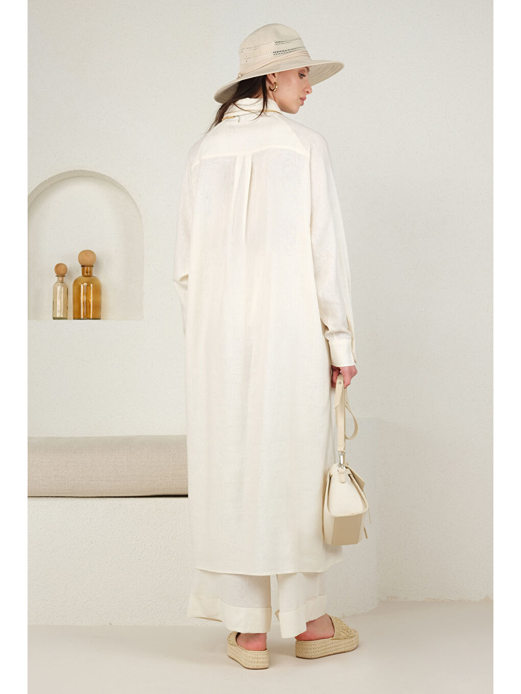 Reglan Kol Keten Gömlek Ekru-2