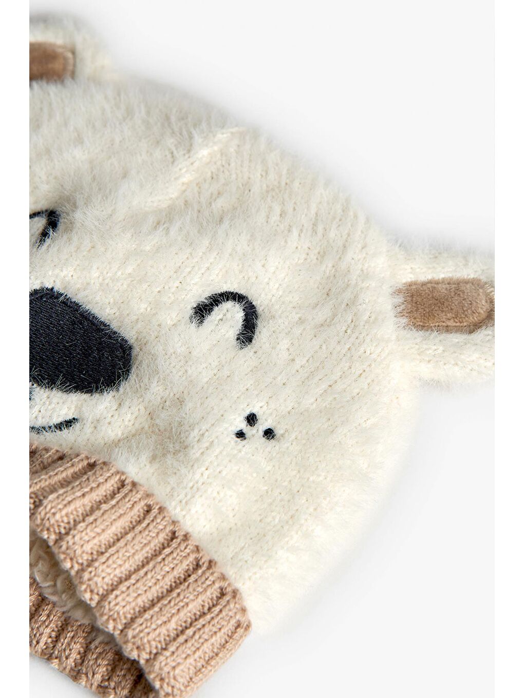 Ekru Unisex Bebek Ayı Desenli Bere-2