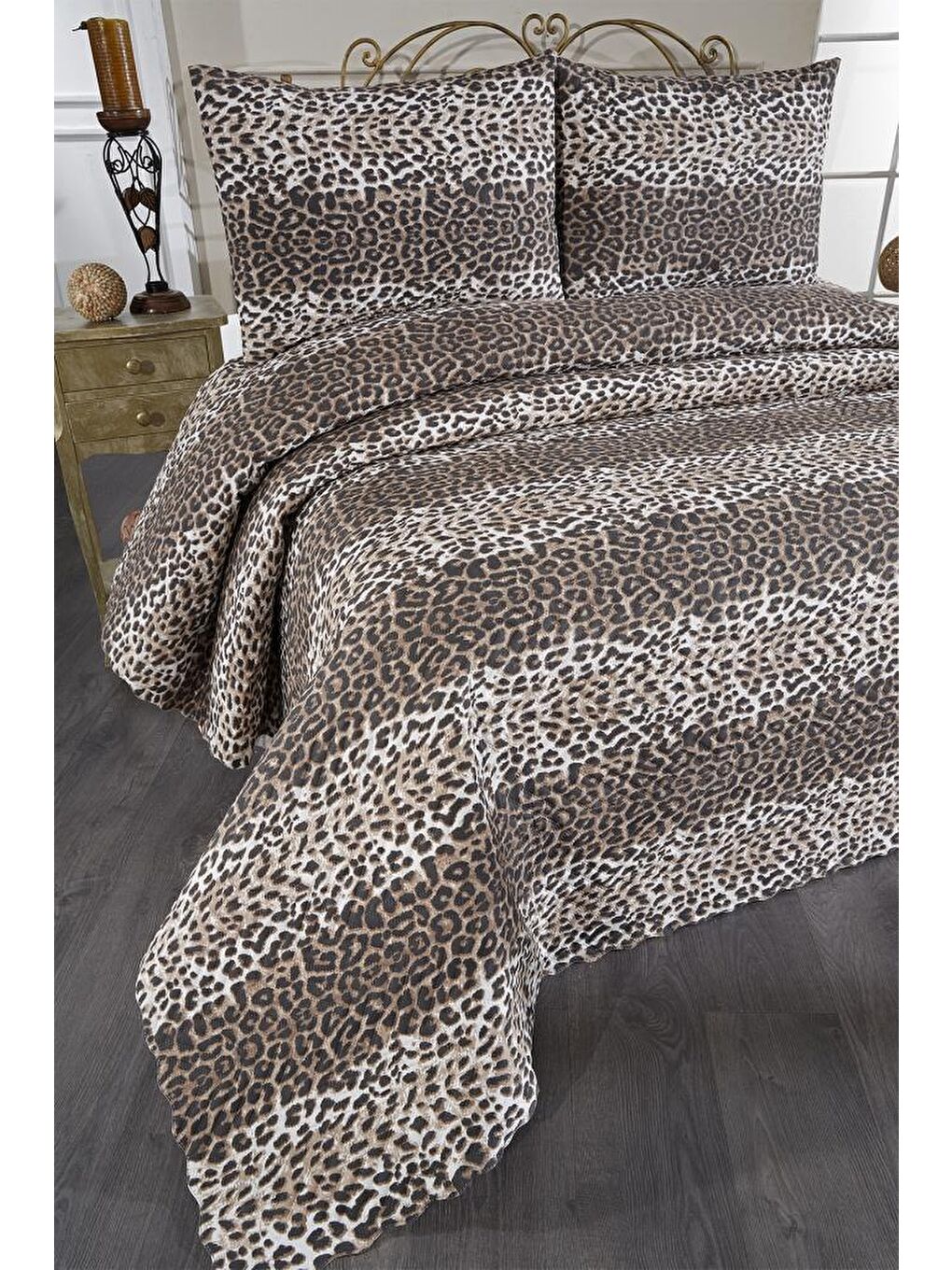 Karışık Ultrasonik Kapitoneli Leopar Çift Kişilik Yatak Örtüsü-1