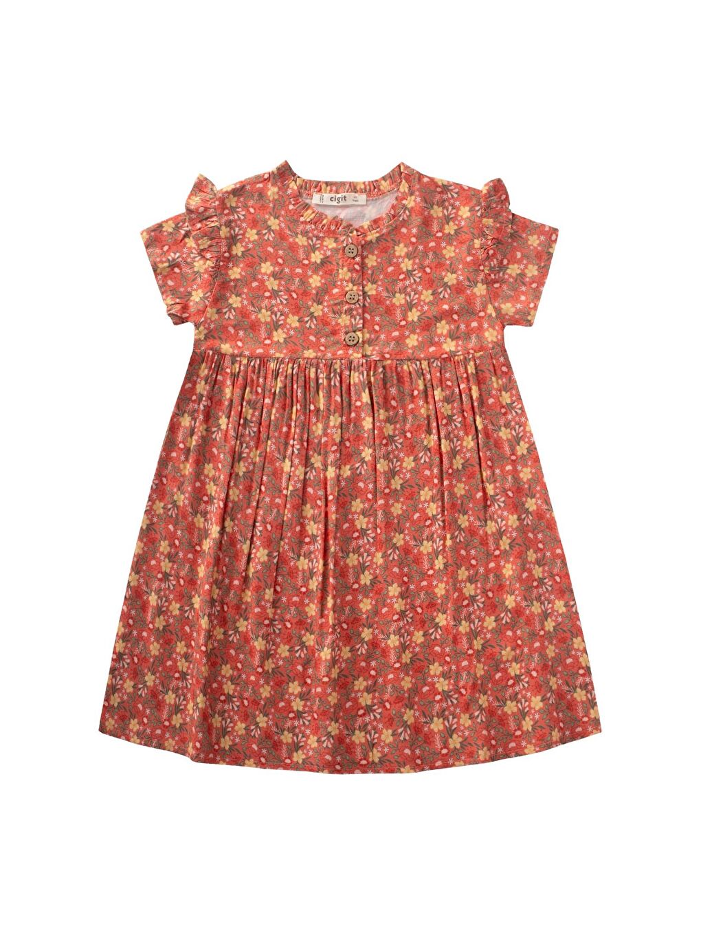 Turuncu Kız Çocuk Çiçek Elbise