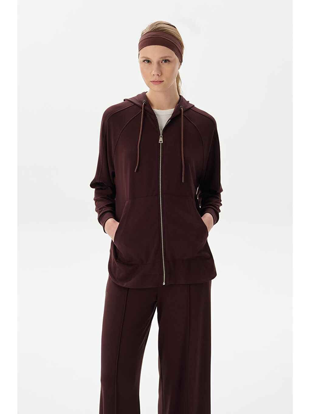 Kahverengi Modal Örme Kapüşonlu Oversize Hırka Kahve