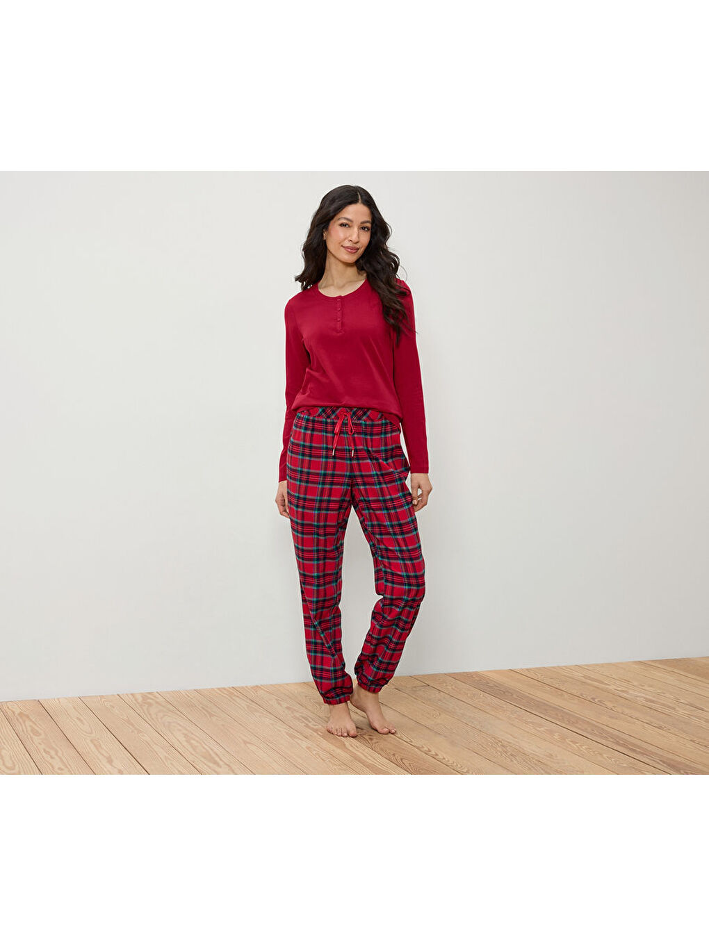 Kadın Pijama, Flanel, Kırmızı
