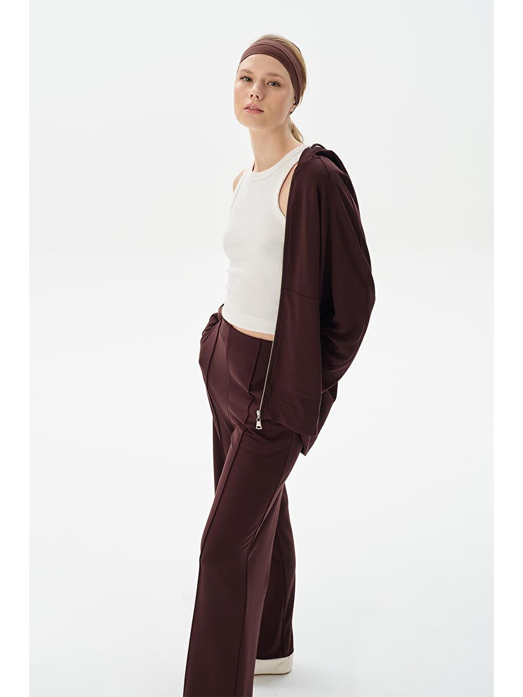 Kahverengi Modal Örme Kapüşonlu Oversize Hırka Kahve-1