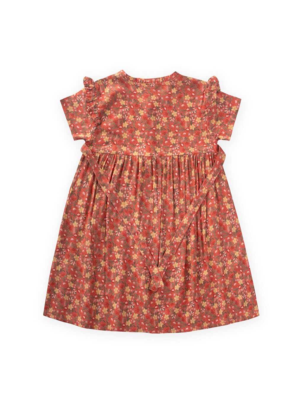 Turuncu Kız Çocuk Çiçek Elbise-1