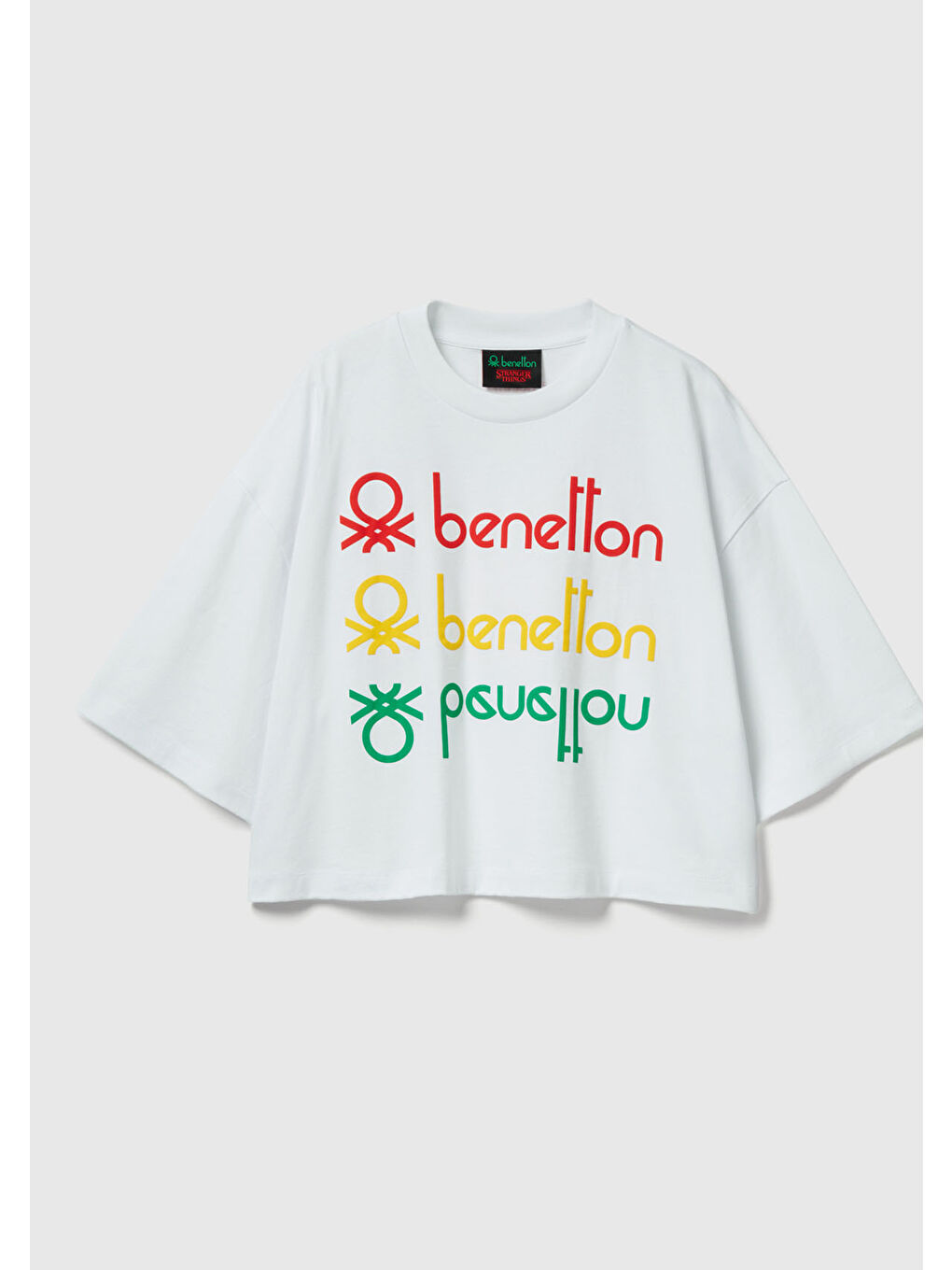 Kadın Beyaz mix  %100 Pamuk Boxy Fit Stranger Things Baskılı T-Shirt-1