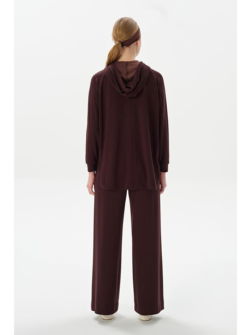 Kahverengi Modal Örme Kapüşonlu Oversize Hırka Kahve-5