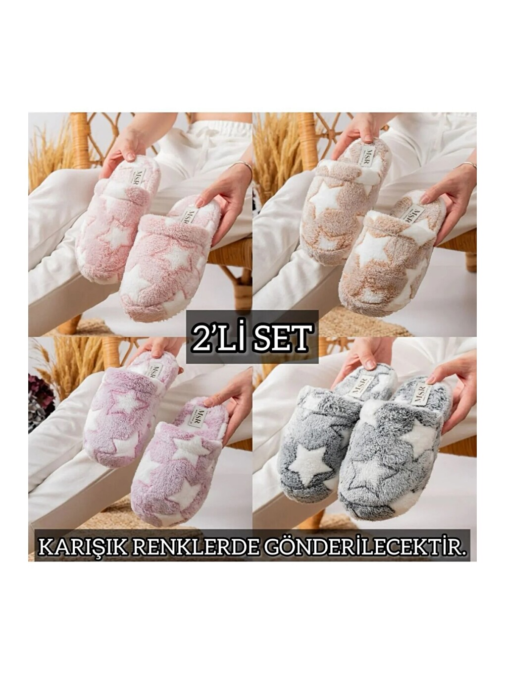 Karışık Unisex Nakışlı Kadife Ev Terliği