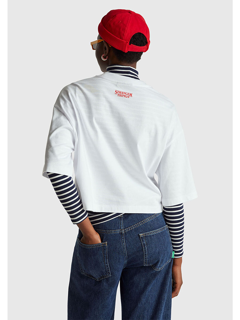 Kadın Beyaz mix  %100 Pamuk Boxy Fit Stranger Things Baskılı T-Shirt-2