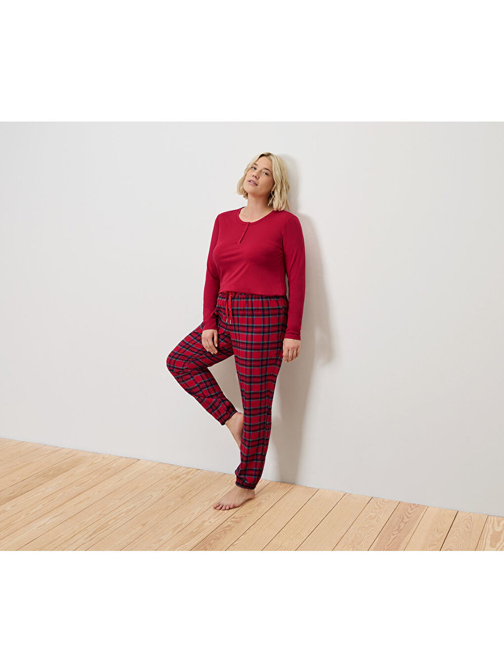 Kadın Pijama, Flanel, Kırmızı-1