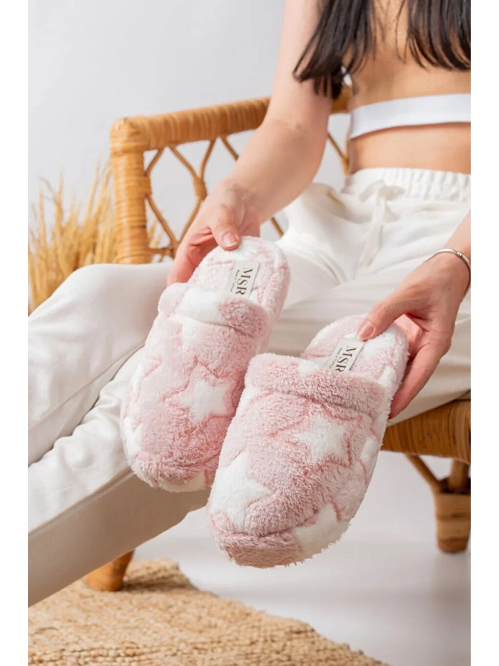 Karışık Unisex Nakışlı Kadife Ev Terliği-1
