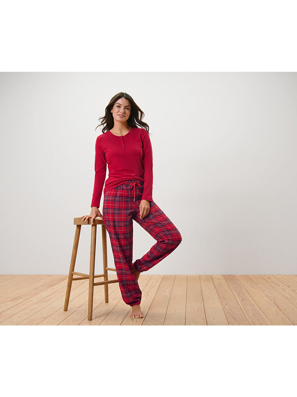 Kadın Pijama, Flanel/Jersey, CmiA, Kırmızı-1