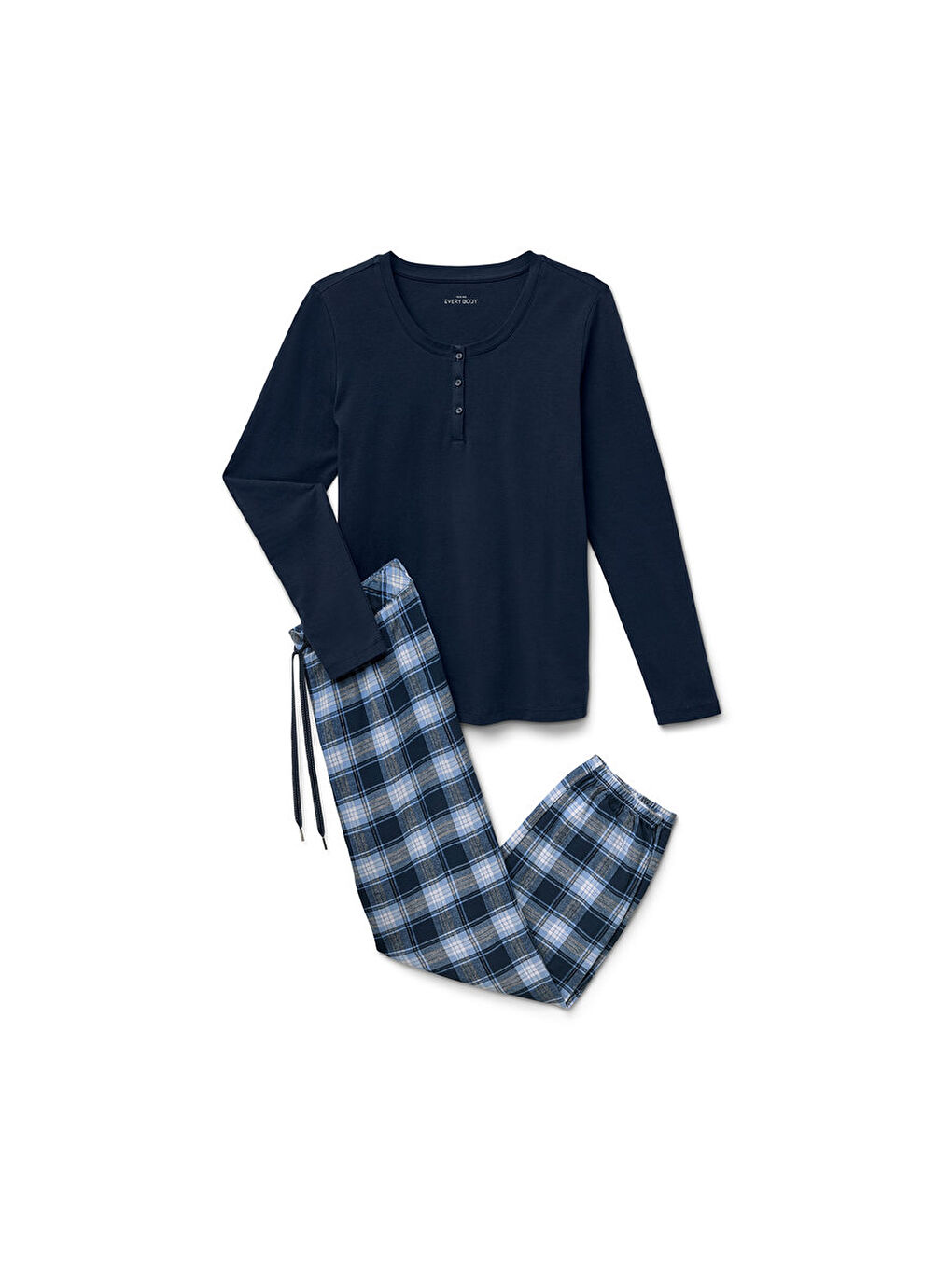 Kadın Pijama, Flanel, Mavi-2