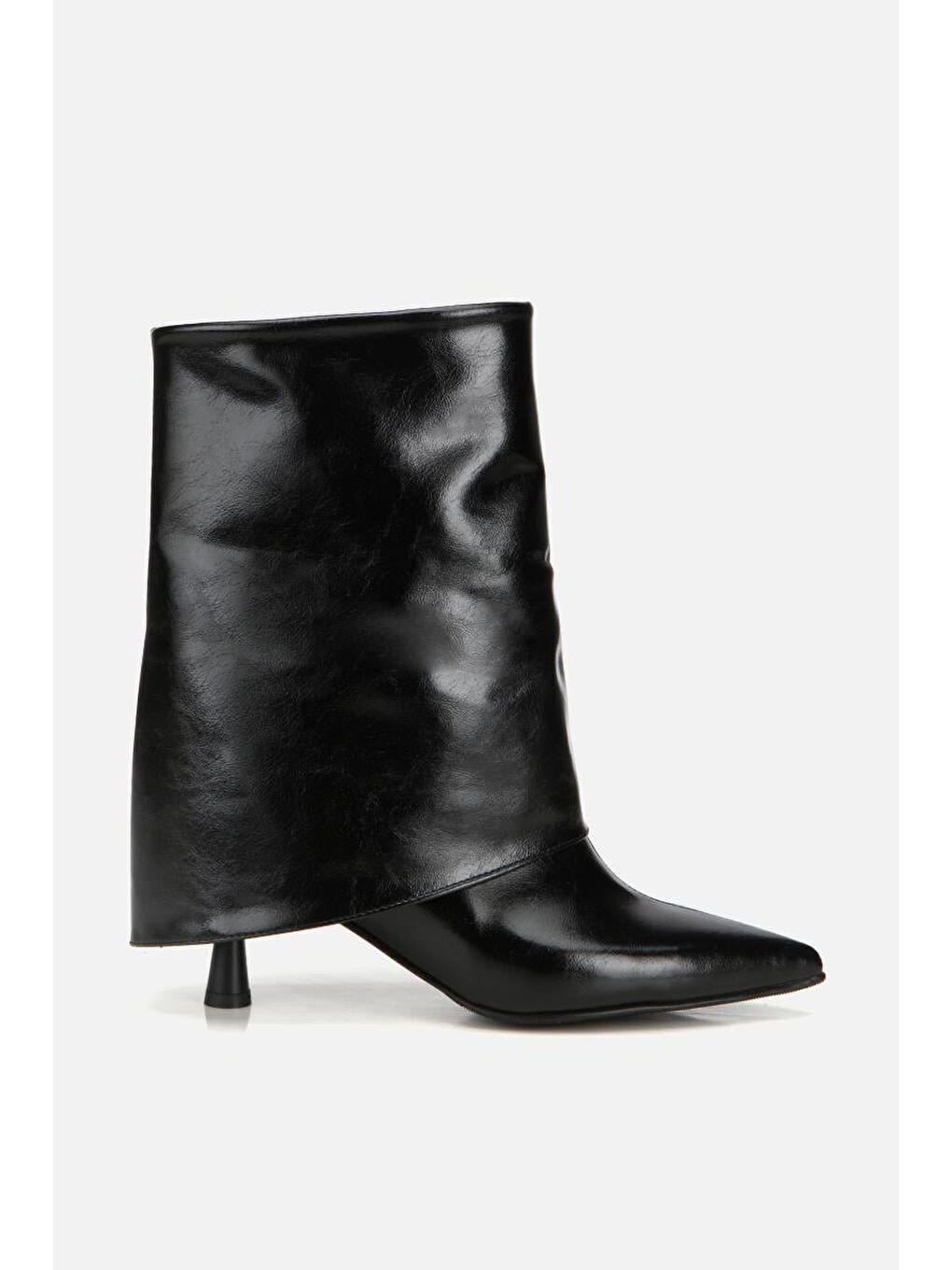 Kadın Rugan Siyah Pantolon Görünümlü Topuklu Bot