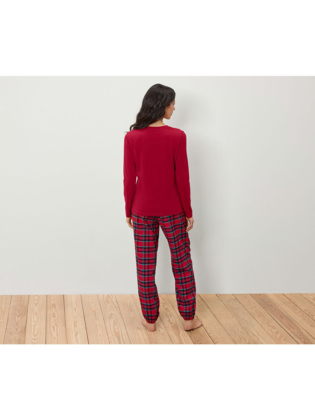 Kadın Pijama, Flanel, Kırmızı-2