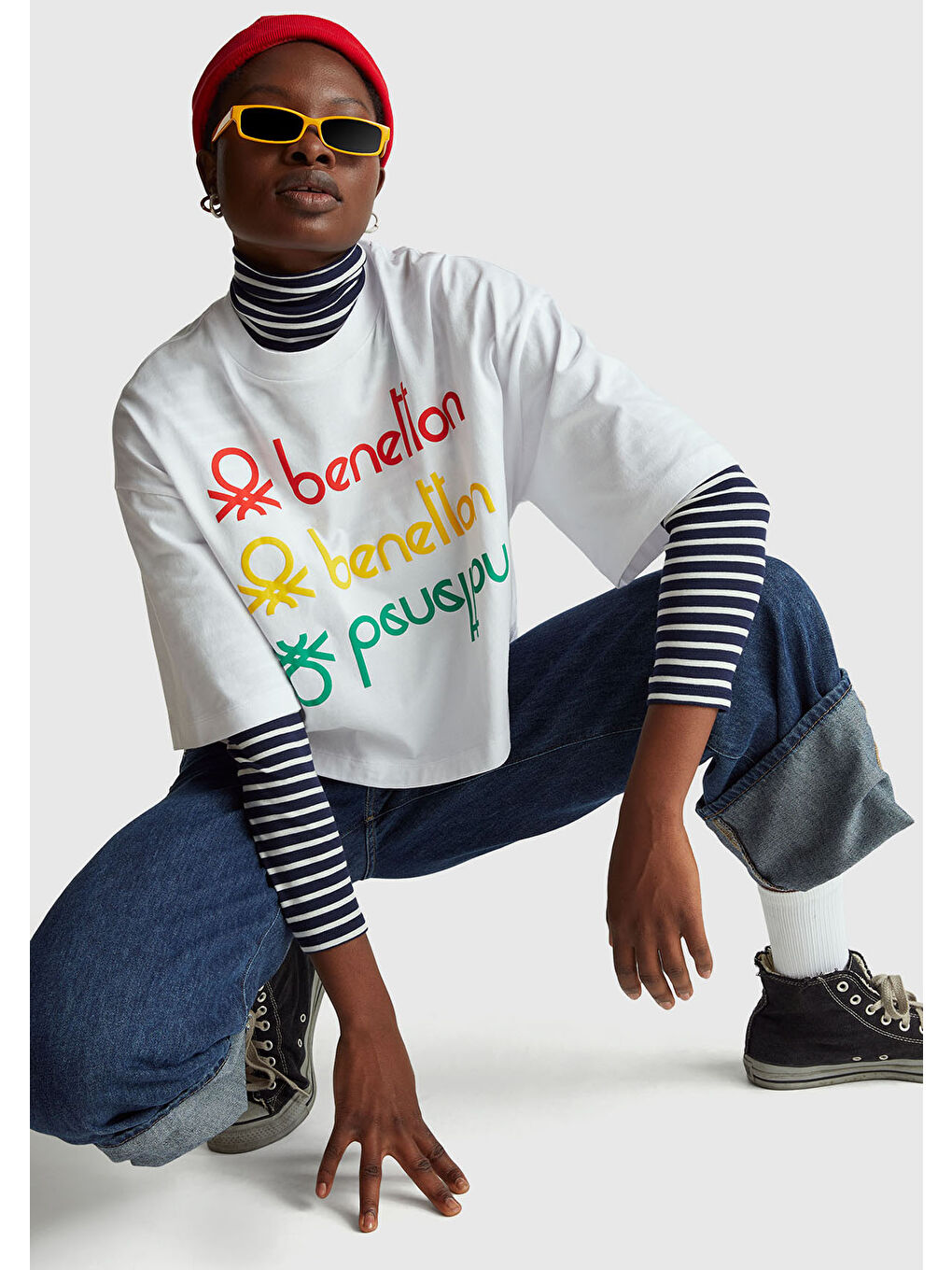 Kadın Beyaz mix  %100 Pamuk Boxy Fit Stranger Things Baskılı T-Shirt-4