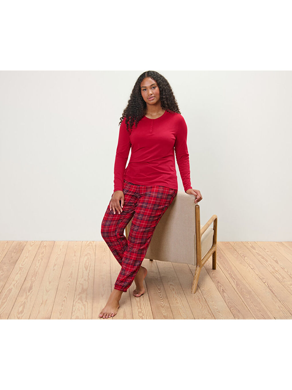 Kadın Pijama, Flanel/Jersey, CmiA, Kırmızı-2