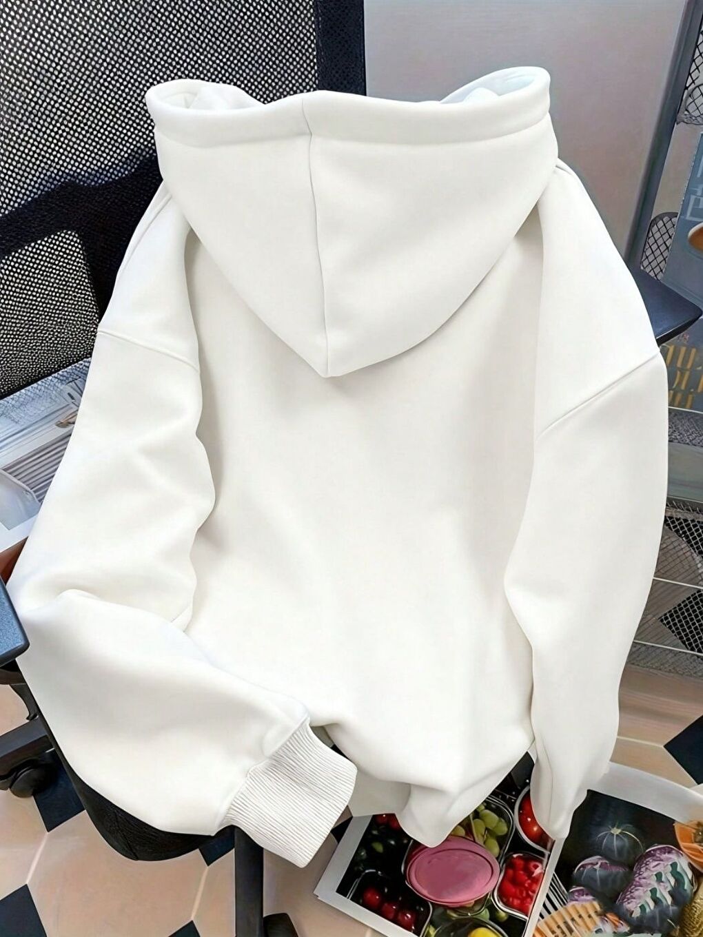 Beyaz Los Angeles Moto1981 Baskılı Oversize Kapüşonlu Sweatshirt Hoodie-1