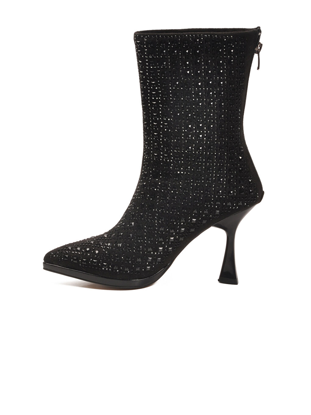 Siyah Taş İşlemeli İnce Topuklu İçi Kürklü Kadın Çizme 671131 Z-3