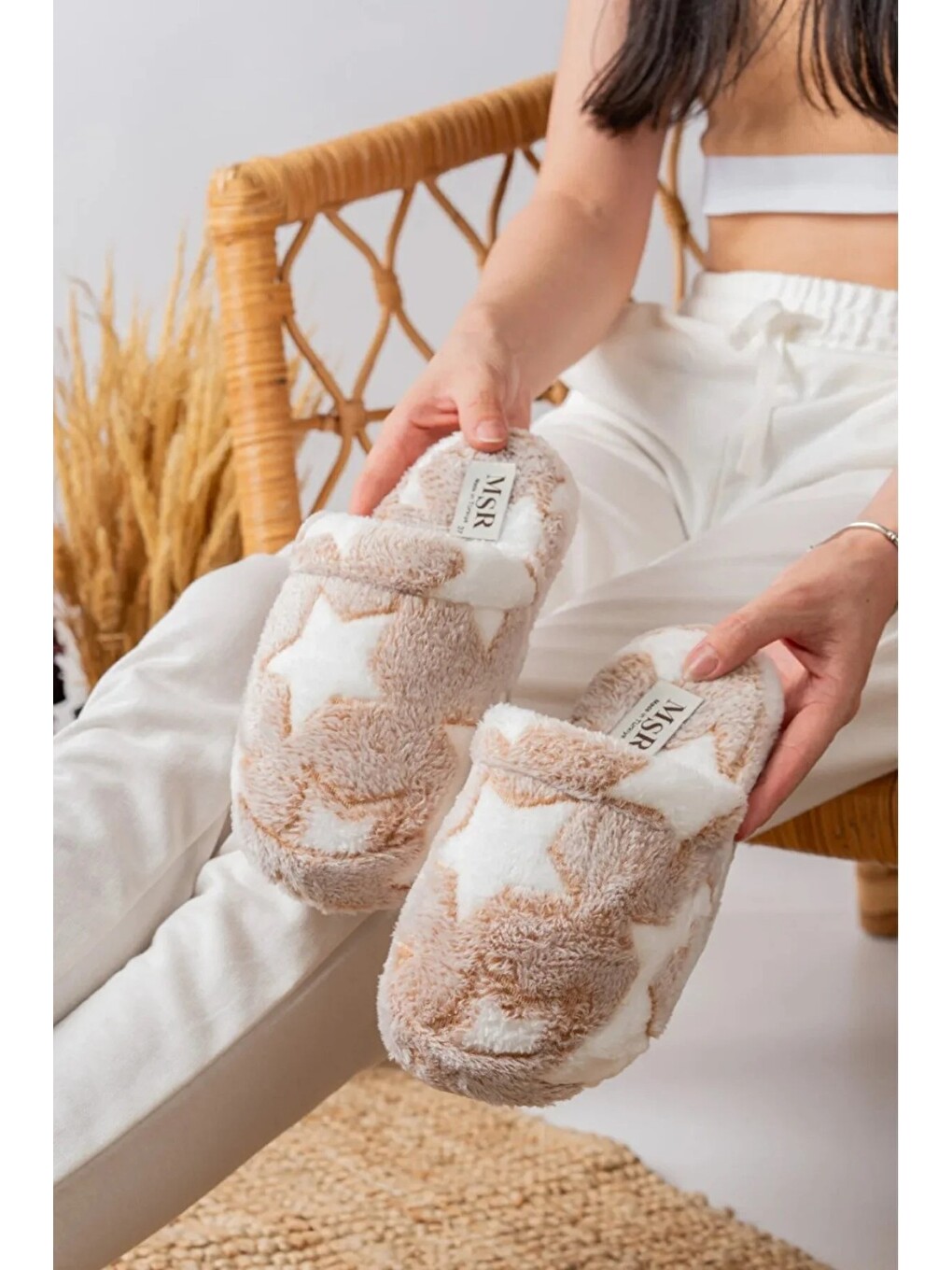 Karışık Unisex Nakışlı Kadife Ev Terliği-3