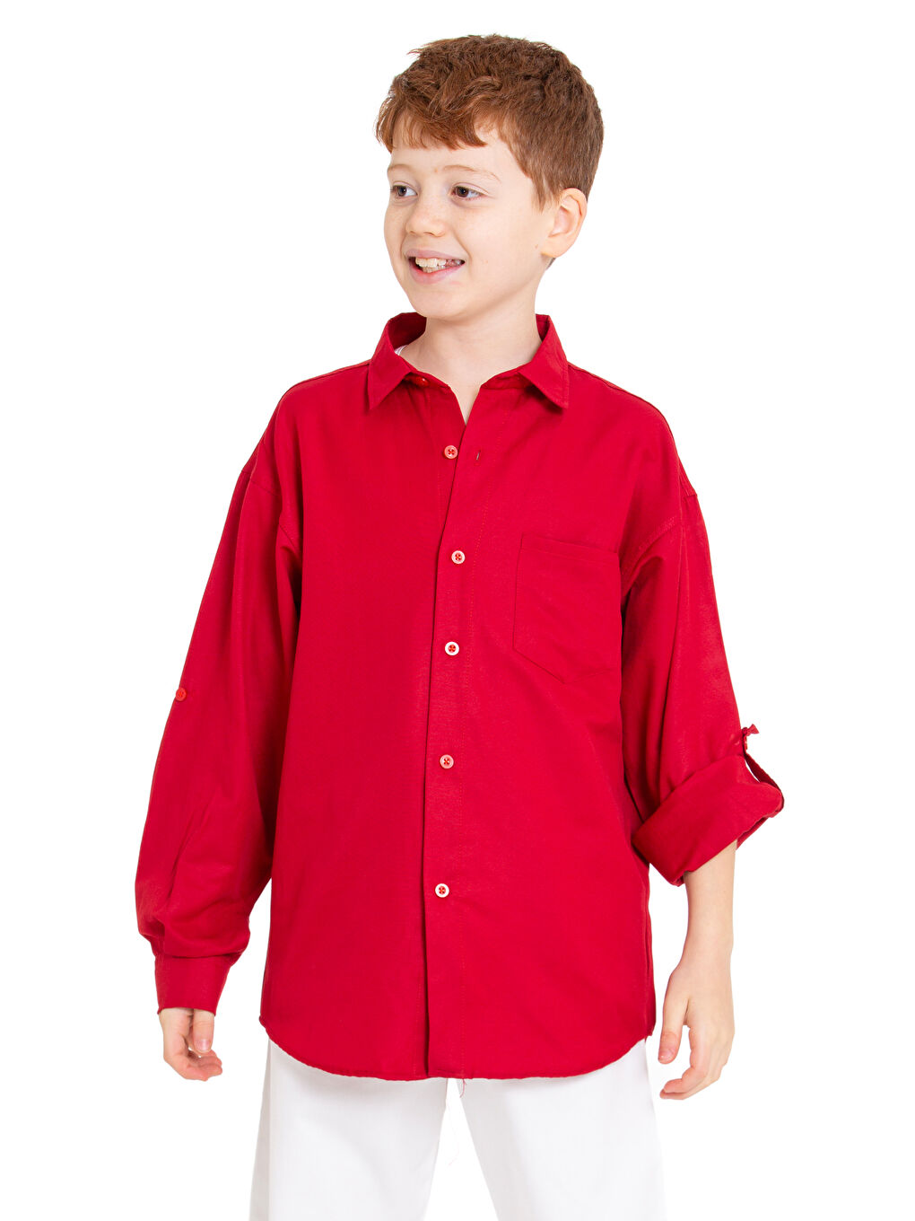 Kırmızı Erkek Çocuk Terikoton Gömlek 4-14 Yaş P094-1