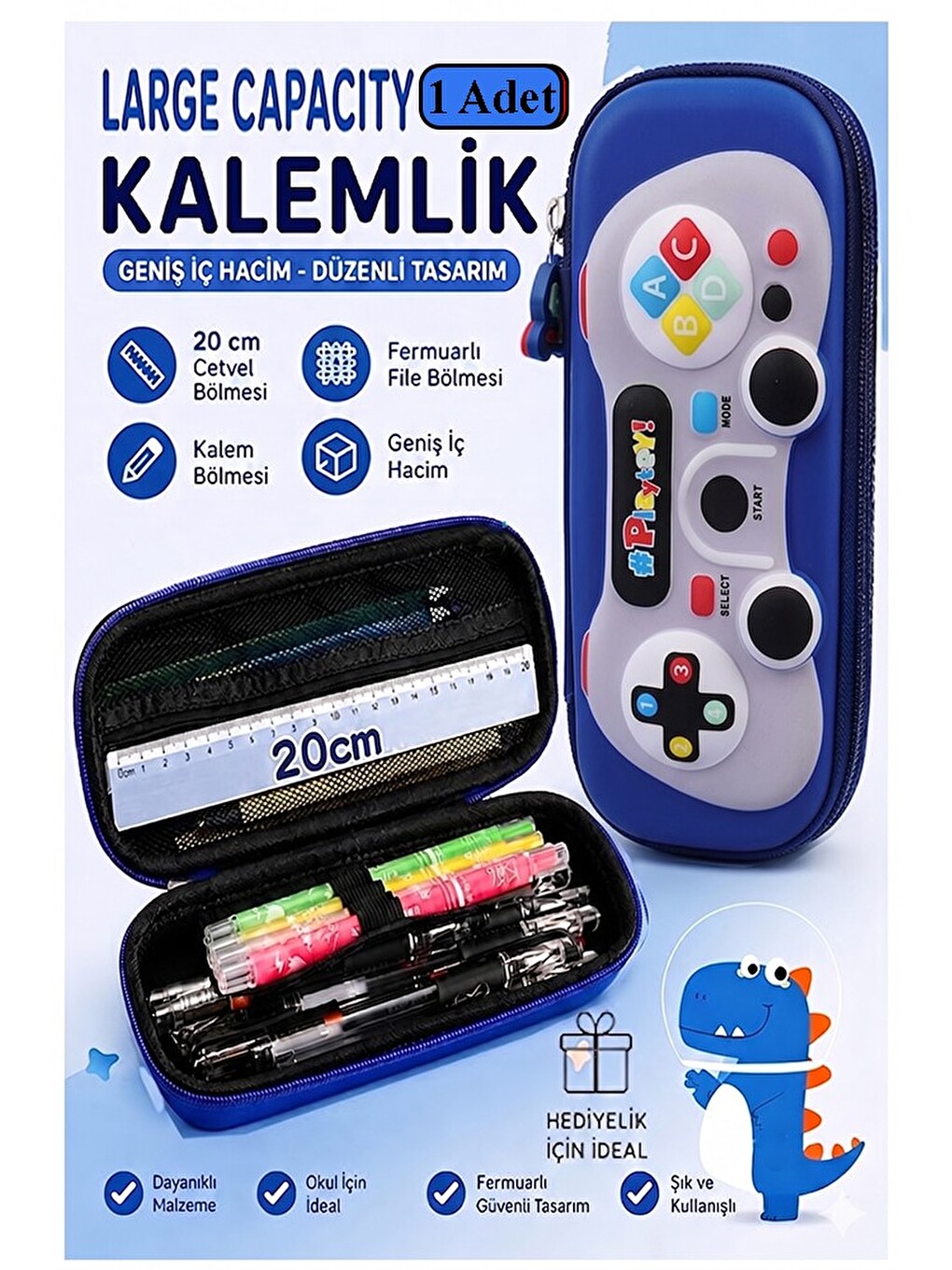 Oyun Konsolu Kabartmalı Bölmeli Kalemlik 1 Adet P-5953 Erkek Çocuk Okul Kalem Kutusu 3 Boyutlu Joyst