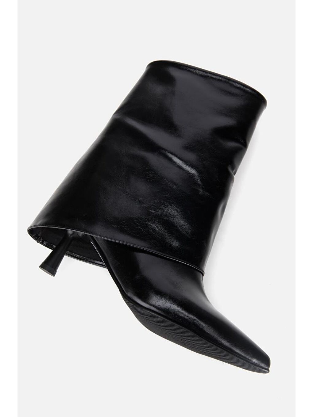 Kadın Rugan Siyah Pantolon Görünümlü Topuklu Bot-5