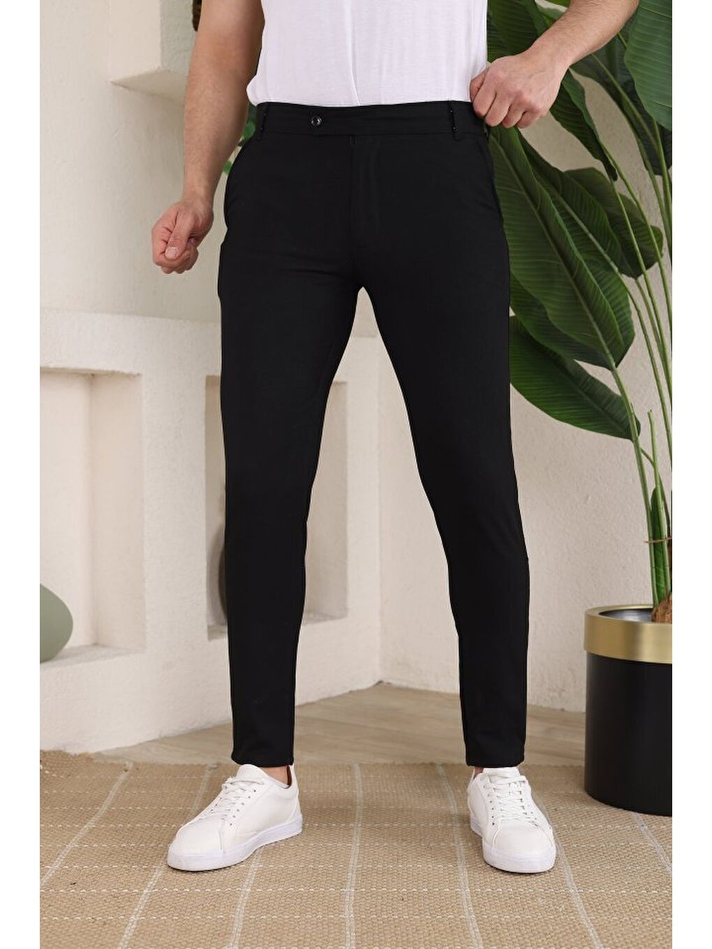 Siyah Erkek Slim Fit Dilli Kumaş Pantolon-2