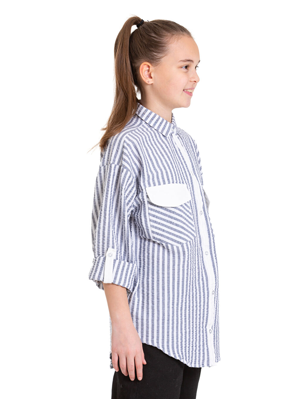 Gri Kız Çocuk Flamlı Pamuk Gömlek P092-3