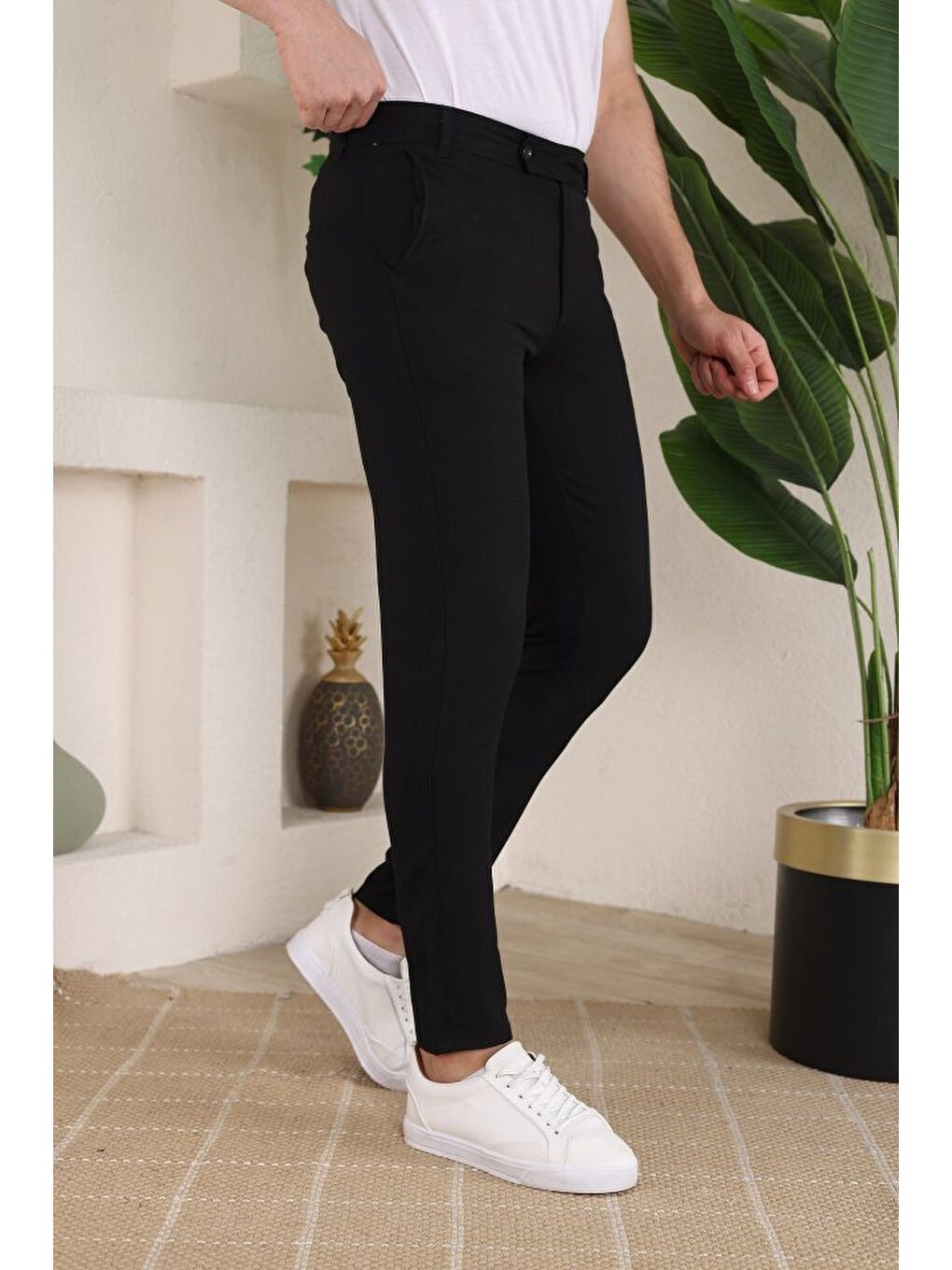 Siyah Erkek Slim Fit Dilli Kumaş Pantolon-3