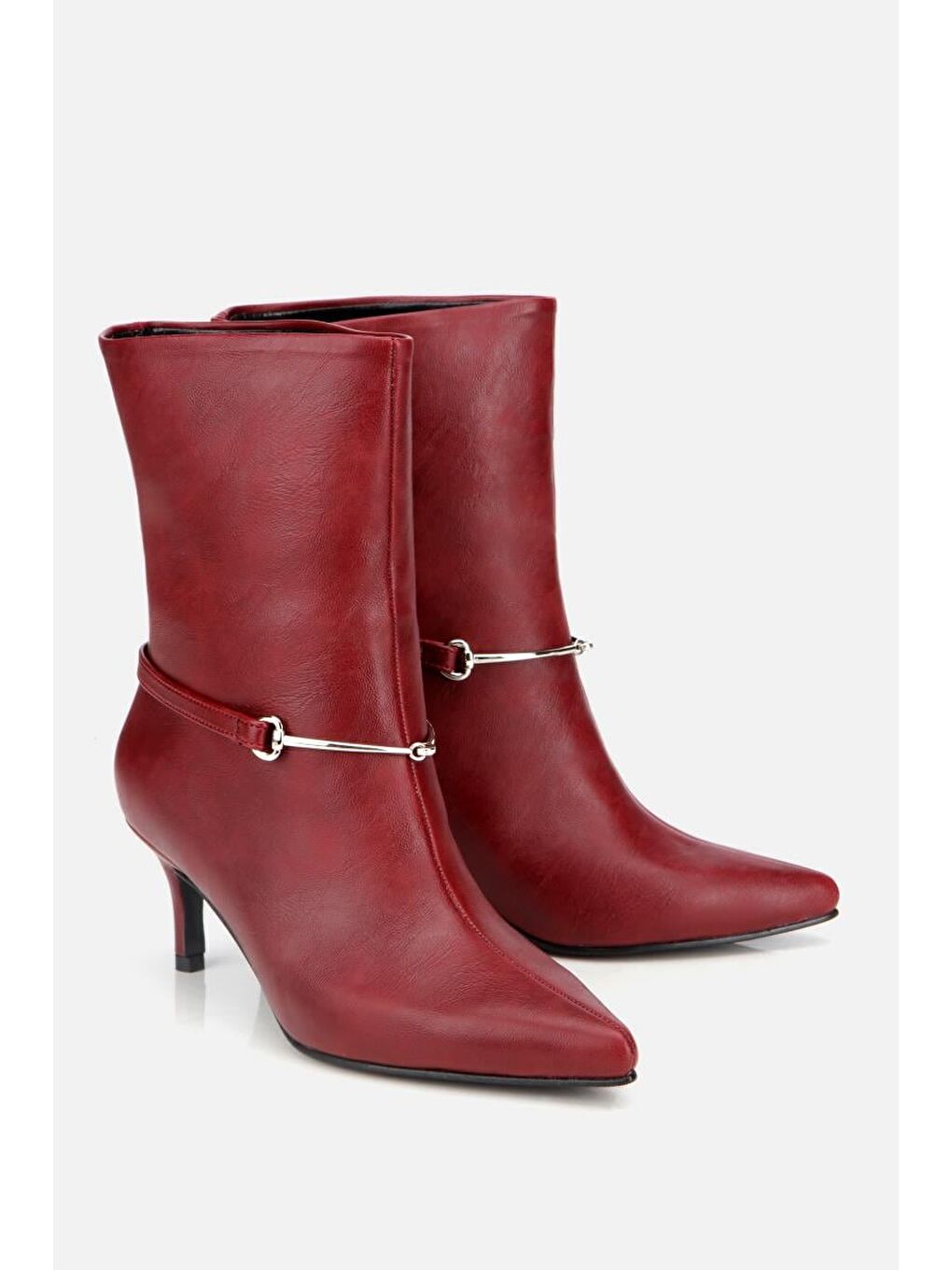 Kadın Bordo Kemer Detaylı Tokalı Bilekte Topuklu Bot-1