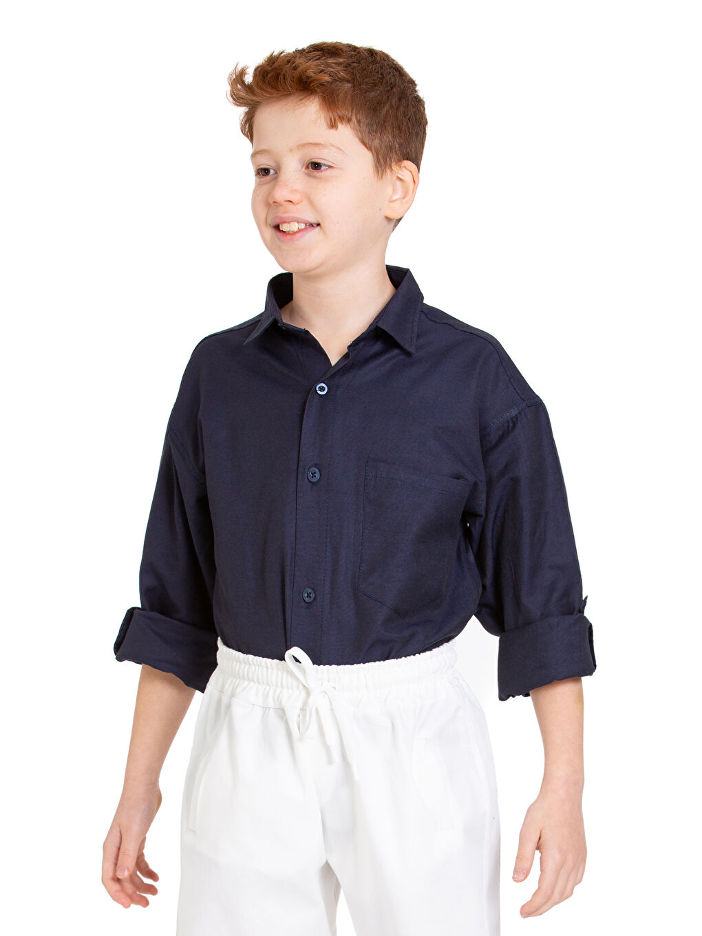 Lacivert Erkek Çocuk Terikoton Gömlek 4-14 Yaş P094