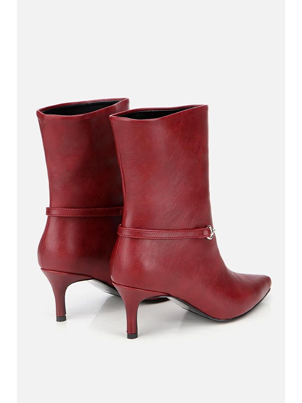 Kadın Bordo Kemer Detaylı Tokalı Bilekte Topuklu Bot-2