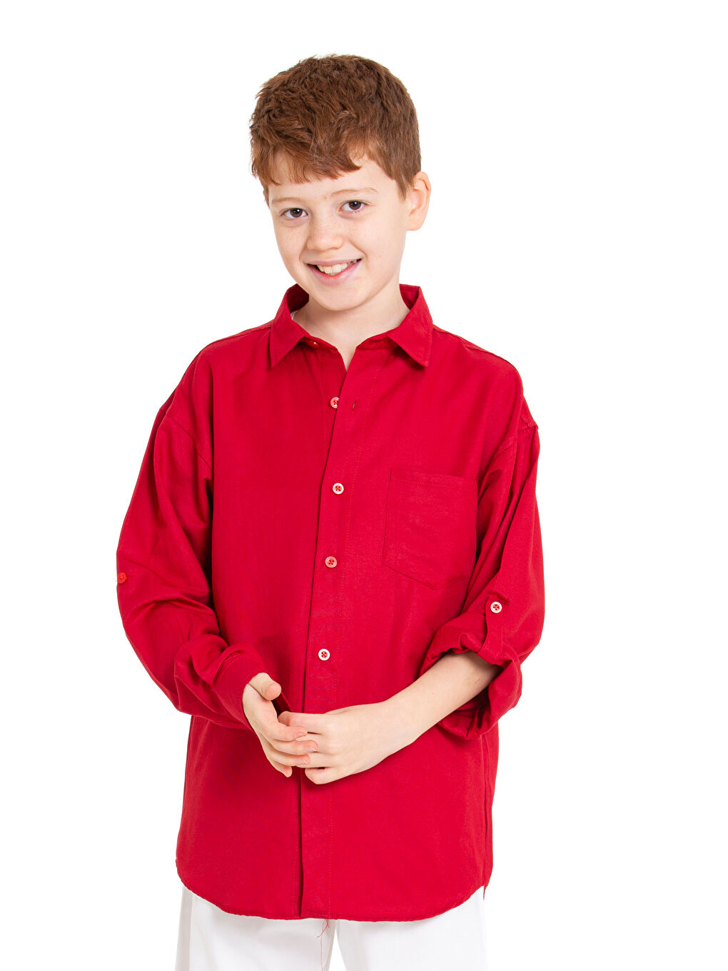 Kırmızı Erkek Çocuk Terikoton Gömlek 4-14 Yaş P094-2