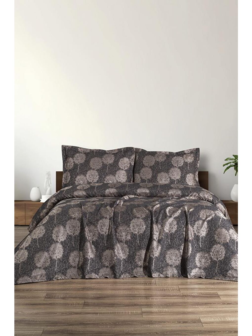 Ares 3 Parça Çift Kişilik Pike Takımı 230x250 Antrasit