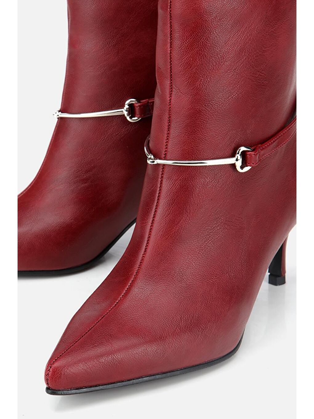 Kadın Bordo Kemer Detaylı Tokalı Bilekte Topuklu Bot-3