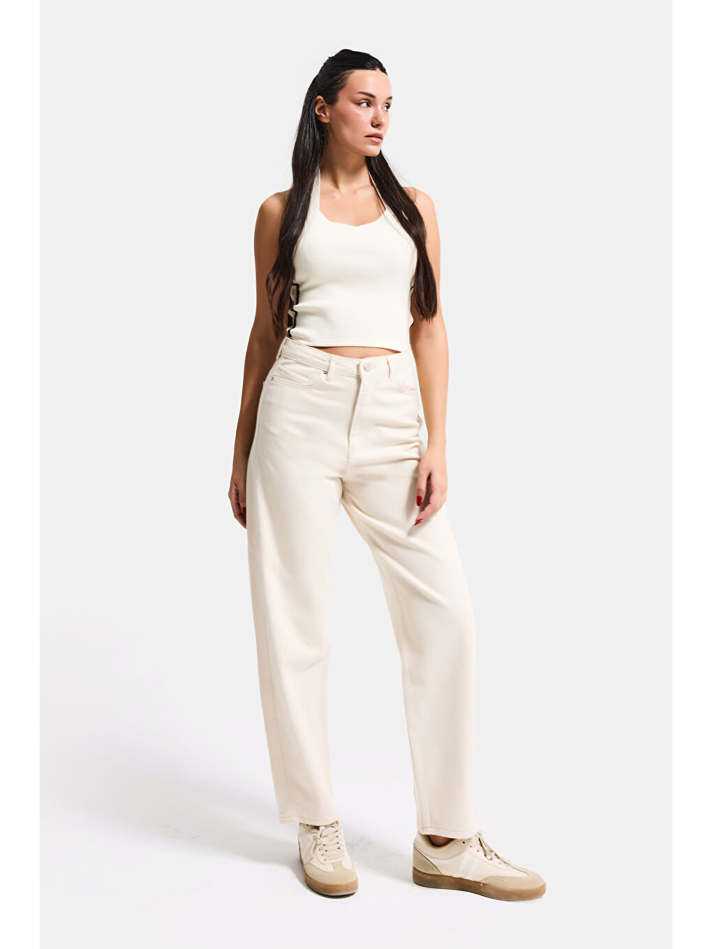 Bej Kadın Raw 7s6-69 Relax Fit %100 Pamuk Denim Jean