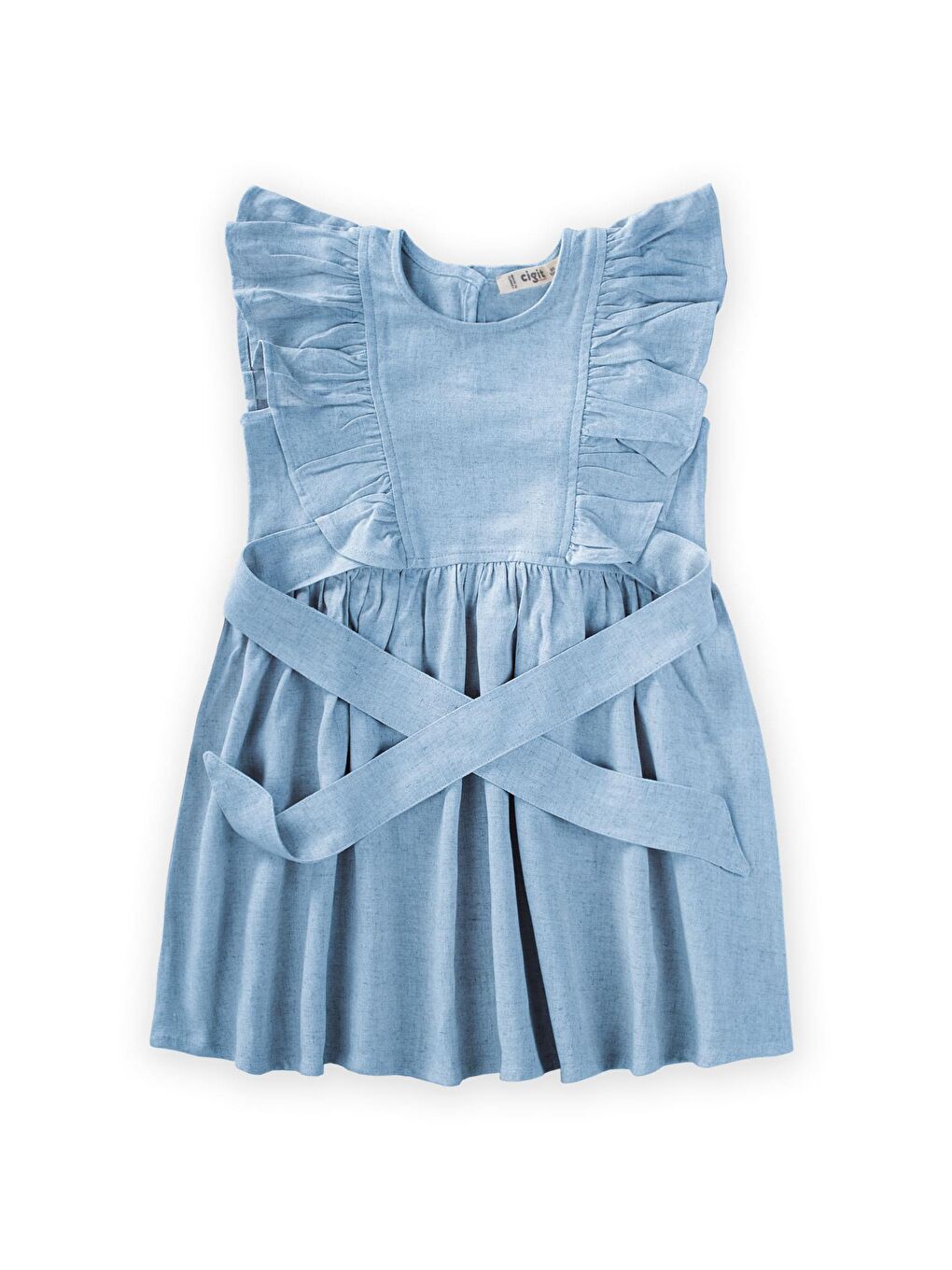 Mavi Kız Çocuk Keten Elbise