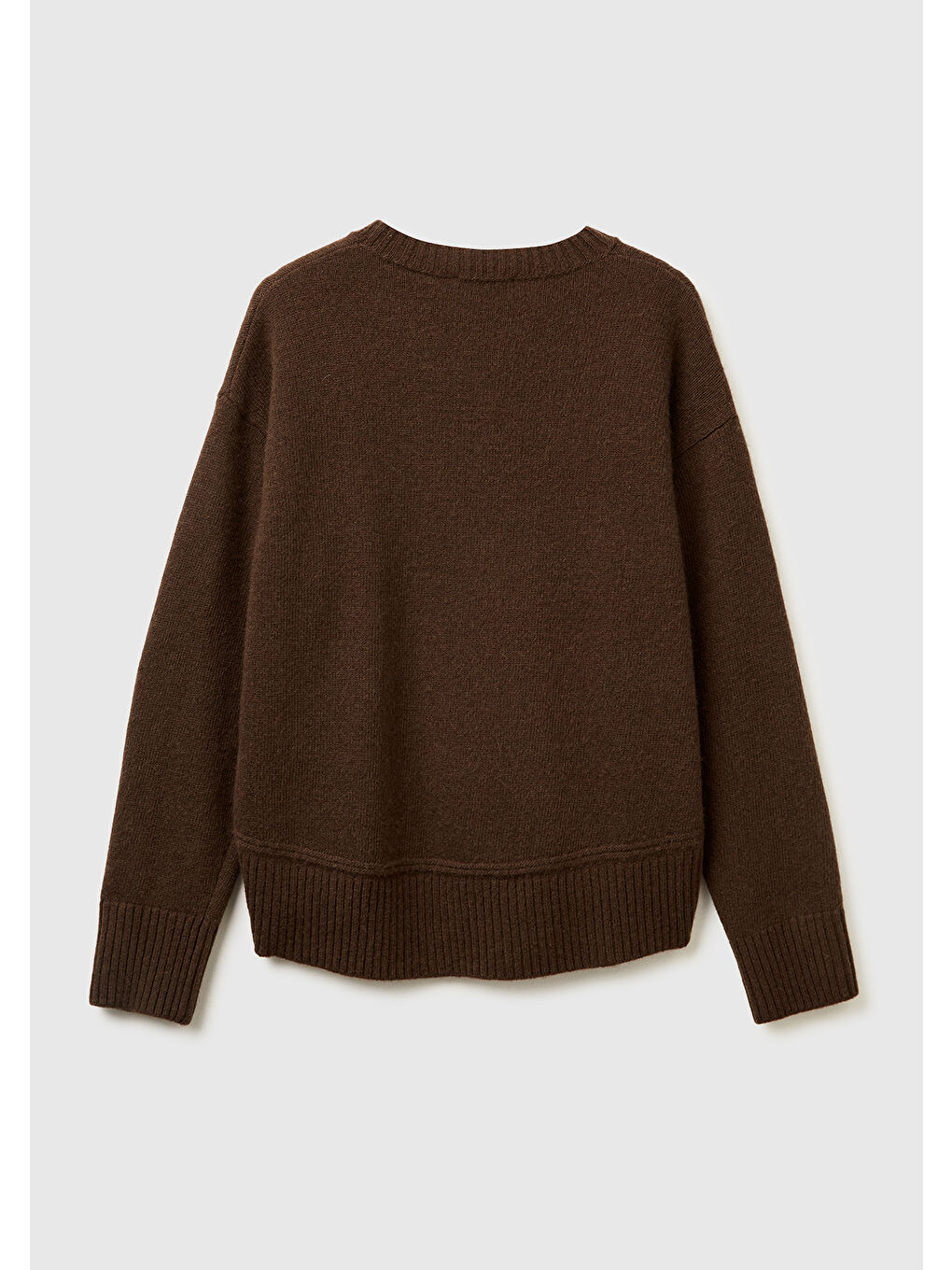 Kadın Koyu Kahverengi Yün Karışımlı Alt Kısmı Geniş Bisiklet Yaka Kazak-3