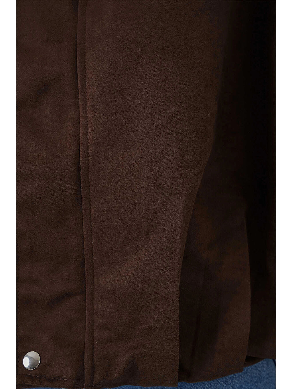 Kadın Kahverengi Oversize Fermuar ve Çıt Çıt Kapamalı Cepsiz Süet Deri Ceket HZL25W-BD107301-4