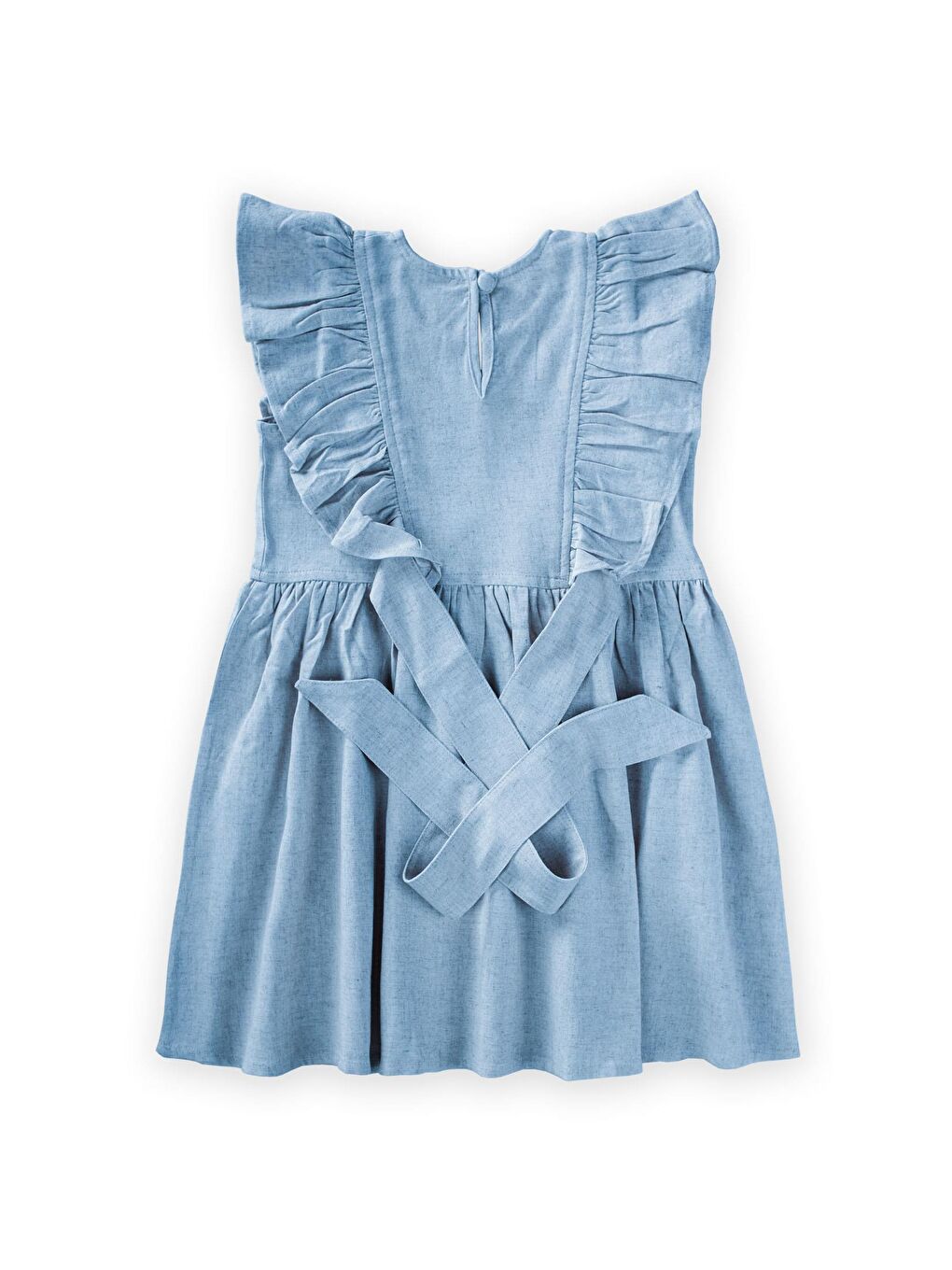 Mavi Kız Çocuk Keten Elbise-1