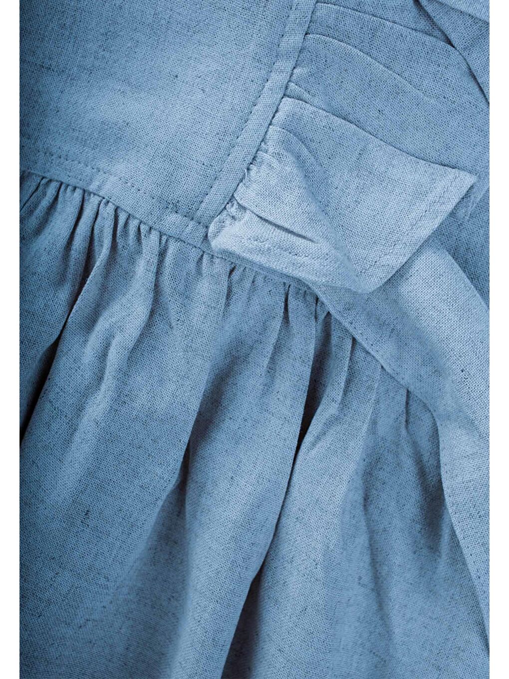 Mavi Kız Çocuk Keten Elbise-2