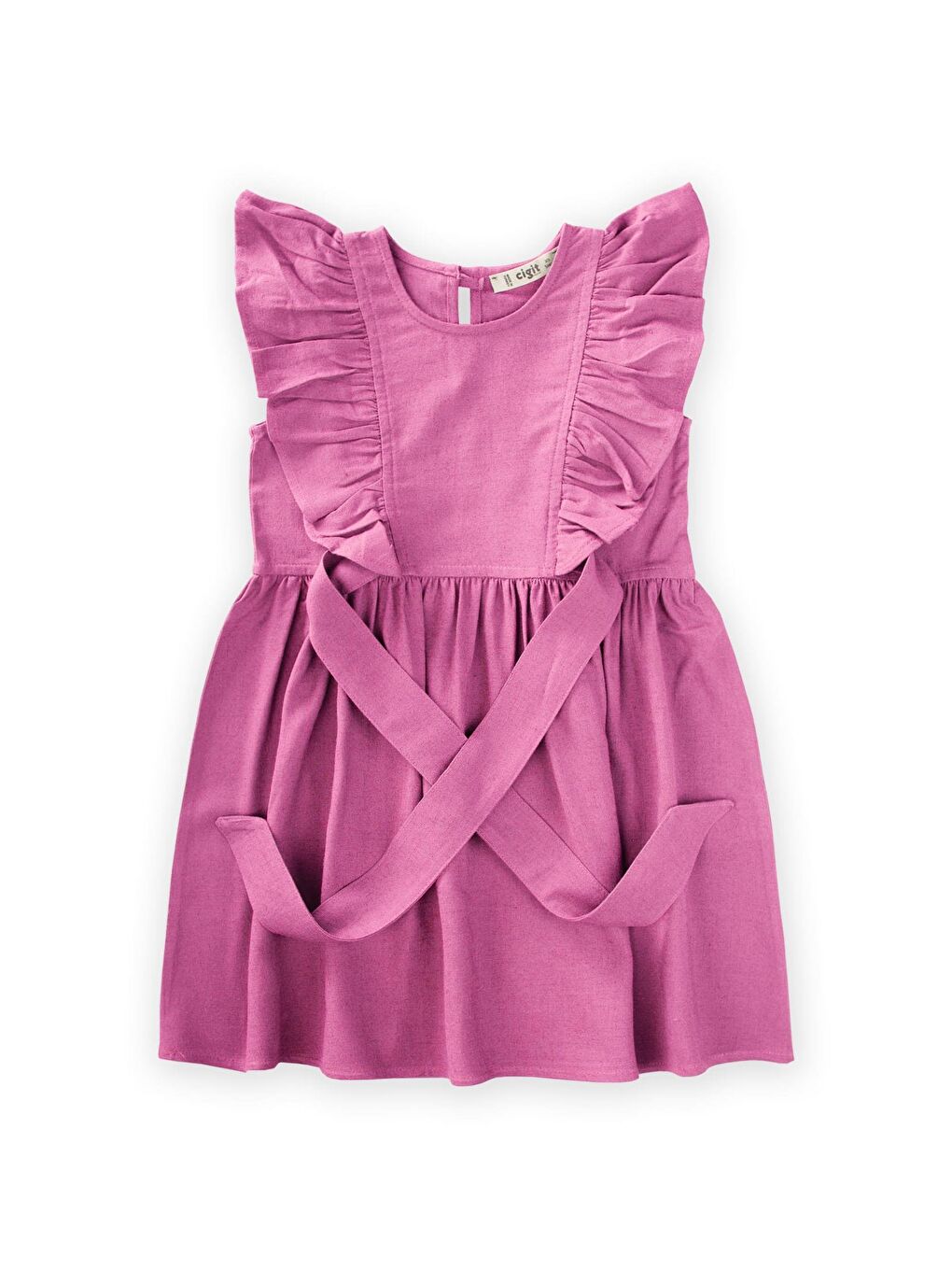 Pembe Kız Çocuk Keten Elbise