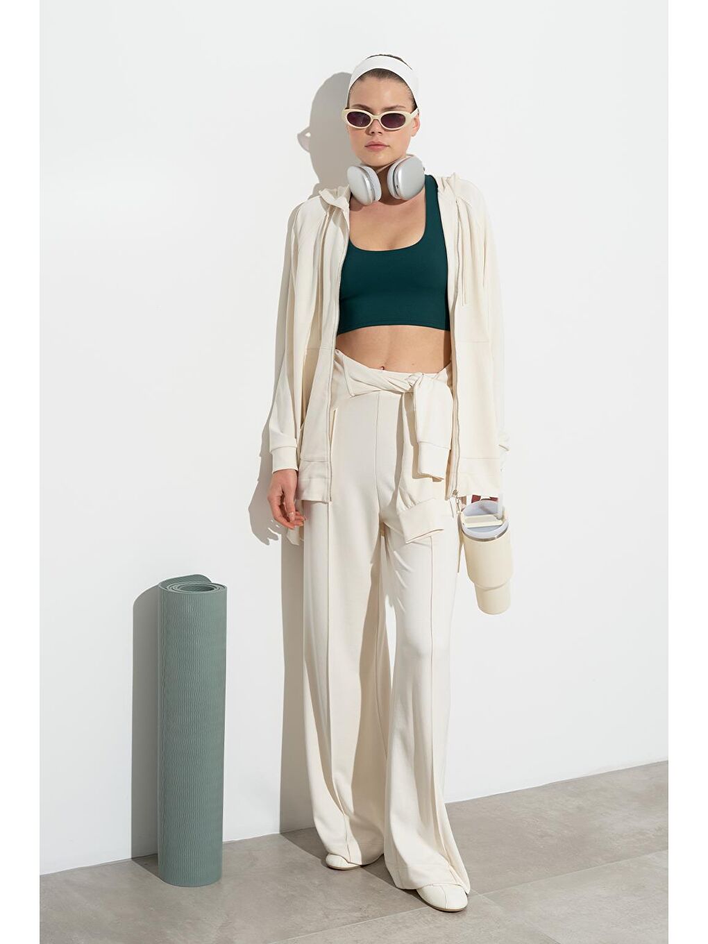 Modal Örme Kapüşonlu Oversize Hırka Ekru-1