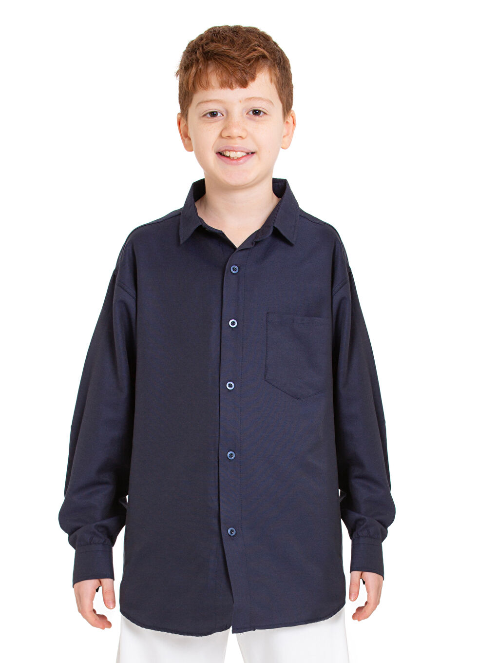 Lacivert Erkek Çocuk Terikoton Gömlek 4-14 Yaş P094-1