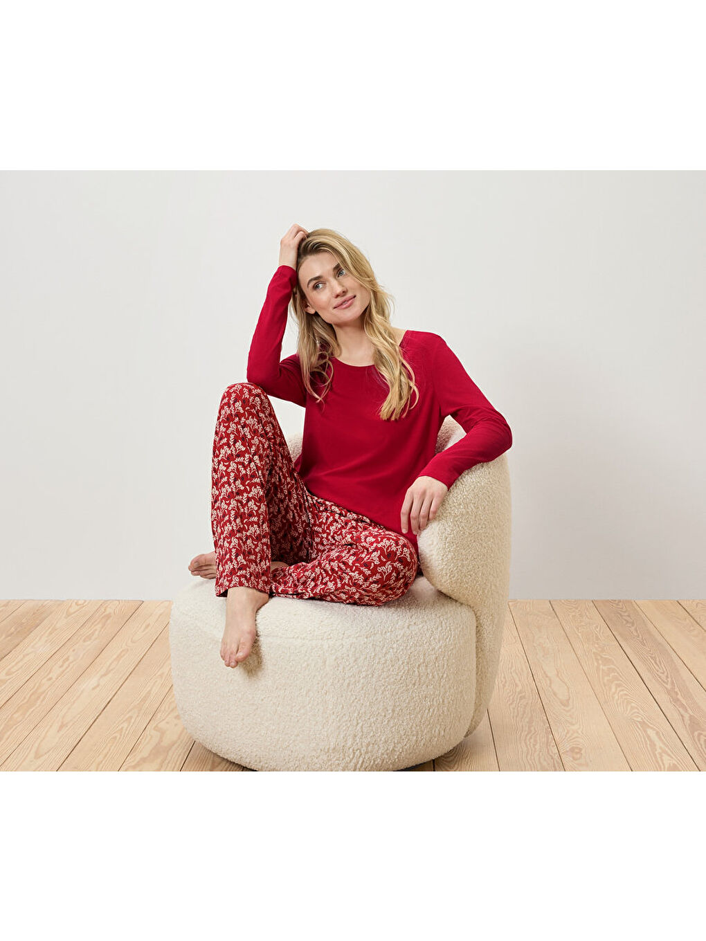 Kadın Pijama, Jersey, Kırmızı