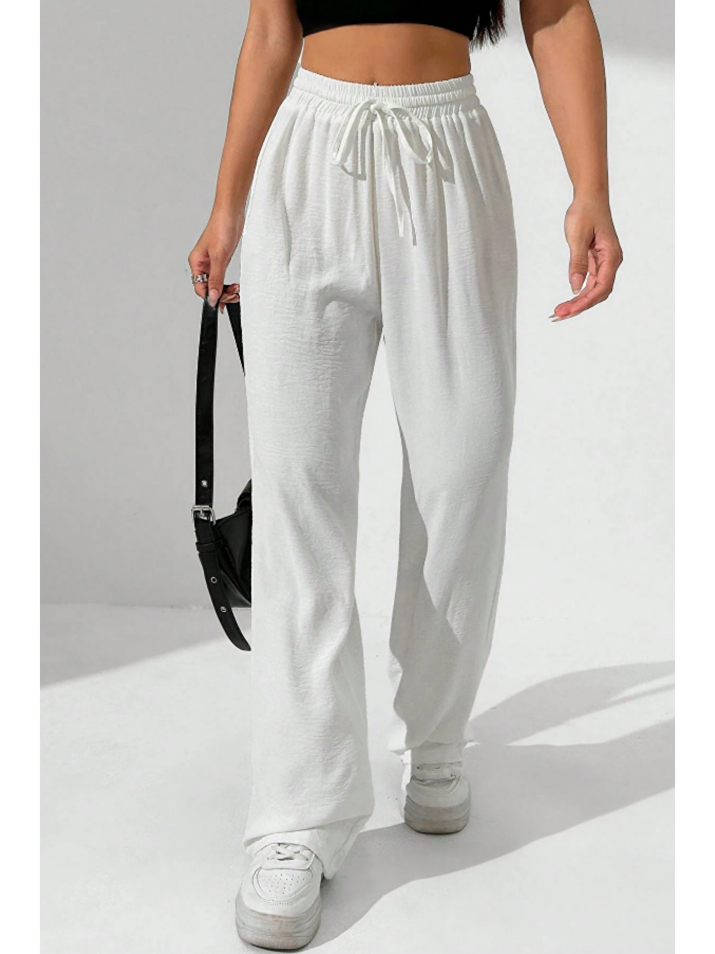 Beyaz Bol Paça Müslin Kadın Pantolon