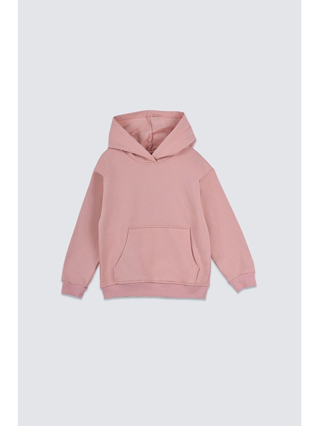 Pembe Basic Kapüşonlu Şardonlu Kanguru Cep Detaylı Çocuk Sweatshirt 3-10 Yaş Ekru