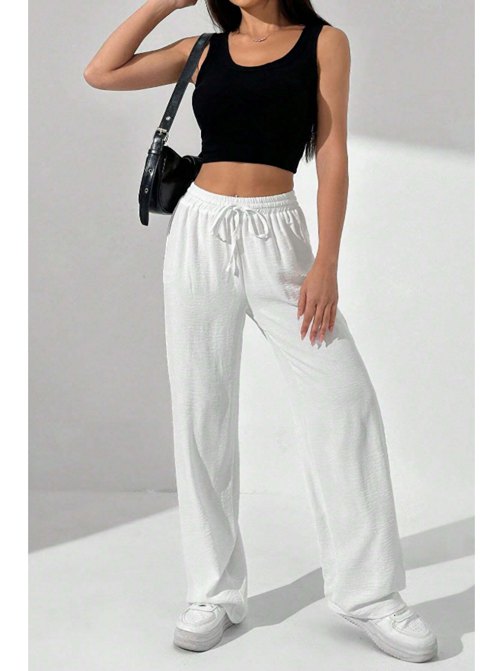 Beyaz Bol Paça Müslin Kadın Pantolon-1